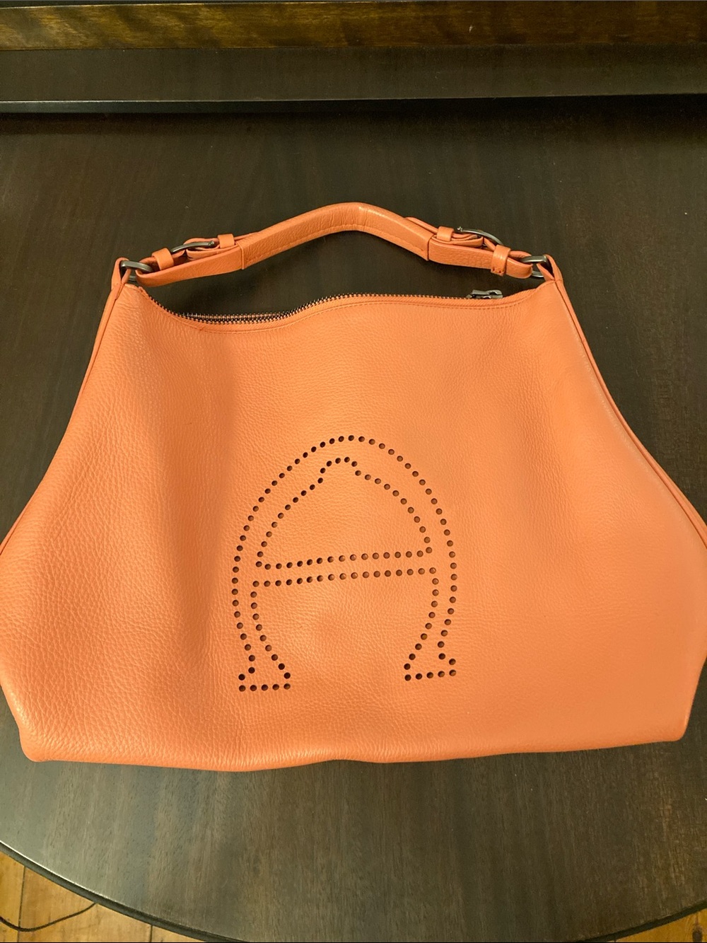Etienne Aigner Orange Leather Shoulder Bag with Perforated Design